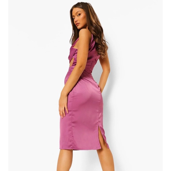 Boohoo Purple Cowl Front Cut Out Midi Dress - Picture 2 of 5